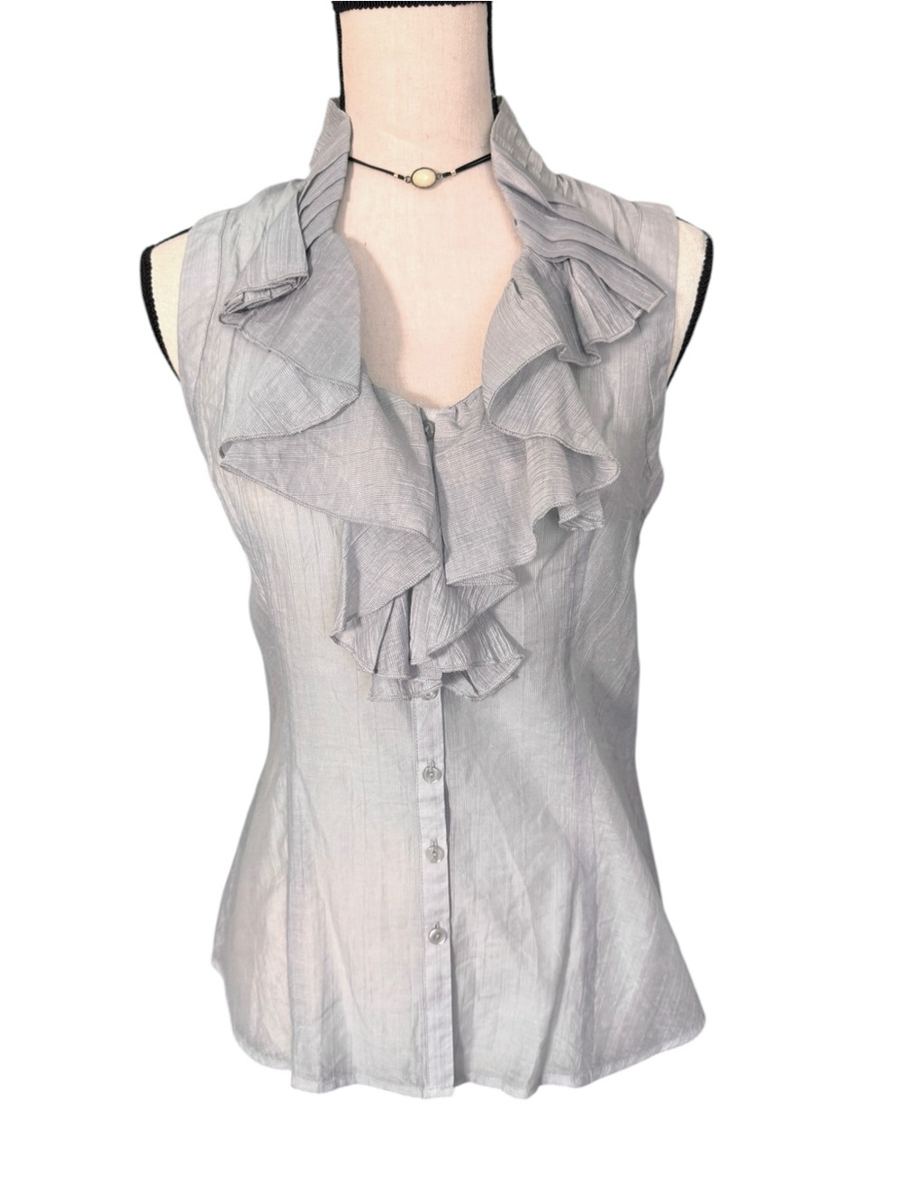 Anthro Lapis Pale Blue Gray Ruffle Blouse Sleeveless Button Front Size S